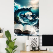 Poster Un bain à vapeur Orca dans la vague. (Bureau à domicile)