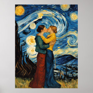Poster Un baiser dans la nuit étoilée