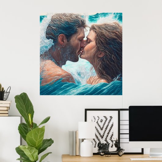 Poster Un baiser dans les vagues (Bureau à domicile)