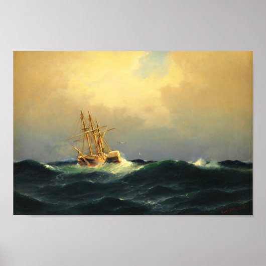 Poster Un bateau à vapeur dans une tempête dans l'océan A (Devant)