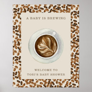 Poster Un Bébé brasse du Baby shower de fèves de café