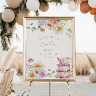 Poster Un bébé brasse du thé Baby shower Bienvenue