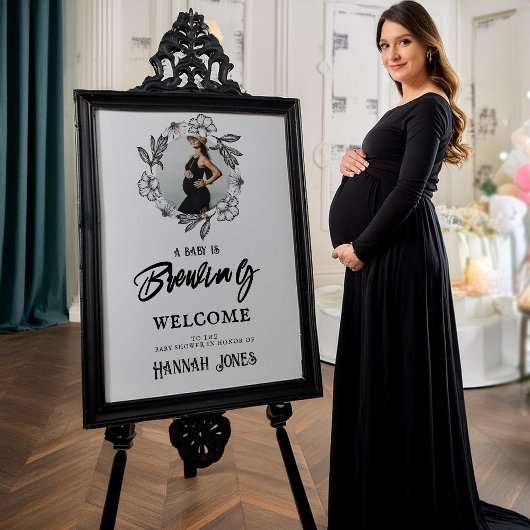 Poster Un bébé brasse Goth Baby shower Crâne & Fleurs