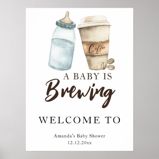 Poster Un bébé prépare une bouteille de café pour une bab (Devant)