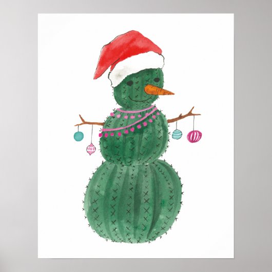 Poster Un bonhomme de neige de Noël très cactus (Devant)