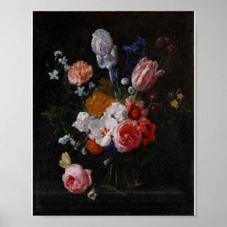 Poster Un bouquet de fleurs dans un vase de cristal