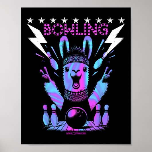 Poster Un Bowling Cool Llama Avec Frappe De Foudre (Devant)