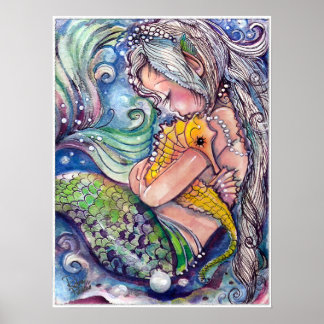 Poster Un câlin par jour, Mermaid et Seahorse