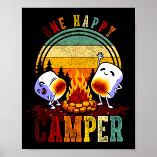 Poster Un camp heureux rétro guimauve voyage de camping