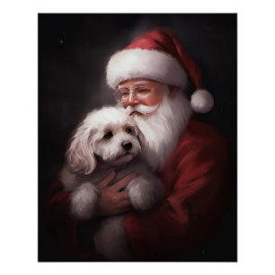 Poster Un caniche au Père Noël Festif