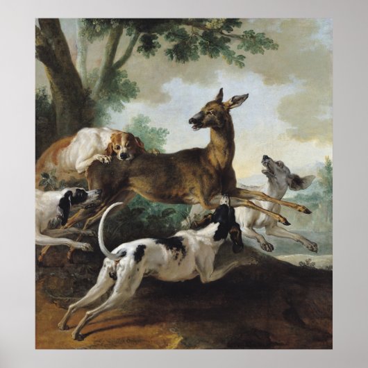 Poster Un cerf chassé par des chiens, 1725 (Devant)