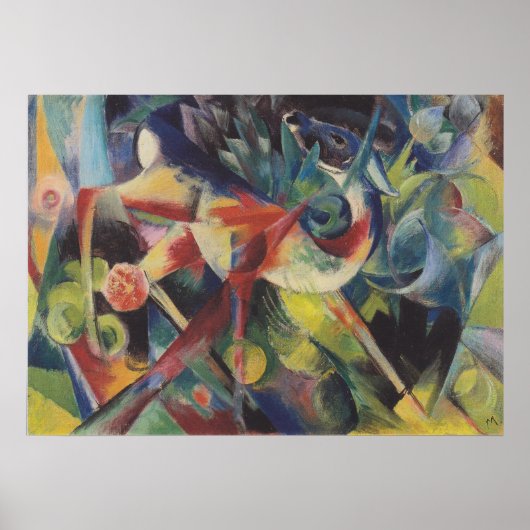 Poster Un cerf dans un jardin fleuri par Franz Marc, Art  (Devant)