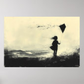 Poster Un cerf-volant de fille sur la rive à Dusk - Charb (Devant)
