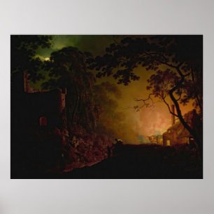 Poster Un chalet en feu la nuit Joseph Wright de Derby