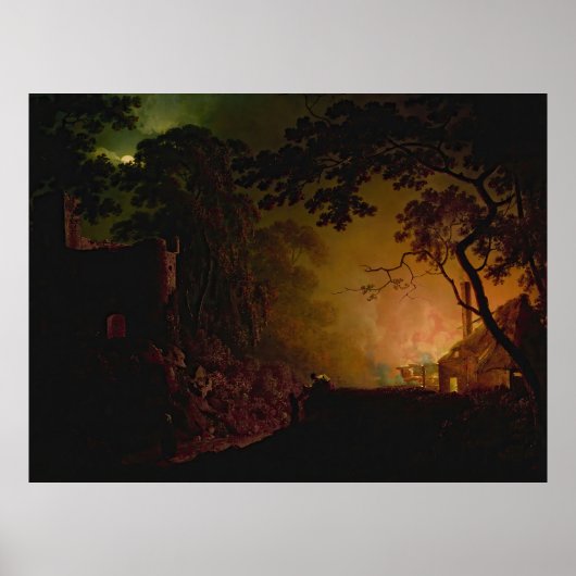 Poster Un chalet en feu la nuit Joseph Wright de Derby (Devant)