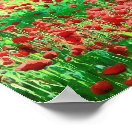 Poster Un Champ D'Art Paysager Fleur sauvage Rouge (Coin)