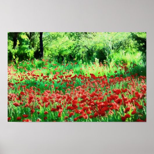 Poster Un Champ D'Art Paysager Fleur sauvage Rouge (Devant)