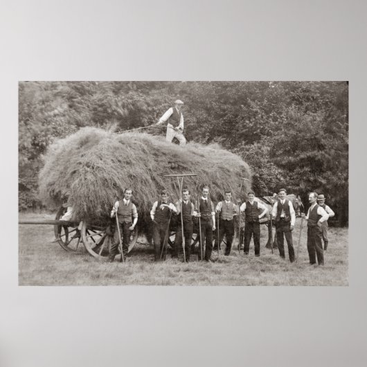 Poster Un chariot de foin chargé et des ouvriers (Devant)