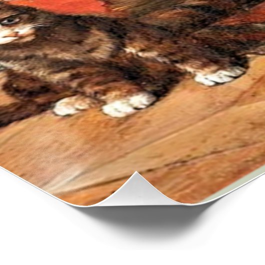 Poster Un chat avec trois chatons, peinture d'art (Coin)