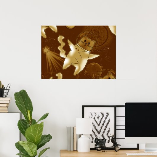 Poster Un chat dans l'espace. (Bureau à domicile)