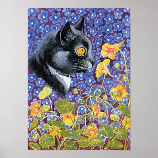 Poster Un chat dans une mer de fleurs, Louis Wain (Devant)