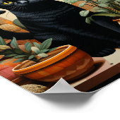 Poster Un Chat Noir Avec Des Usines (Coin)