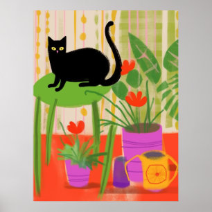 Poster Un Chat Noir Avec Des Usines