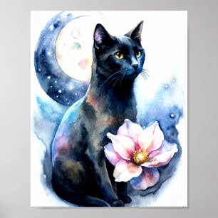 Poster Un chat noir avec l'affiche des yeux jaunes frappa