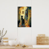 Poster Un chat noir dans le village méditerranéen (Cuisine)