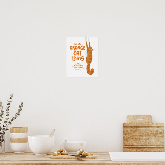 Poster Un Chat Orange - Drôle Tabby Chat Accroché Sur (Cuisine)