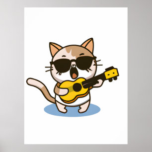 Poster Un chat qui porte des lunettes et joue l'ukulele