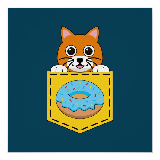 Poster Un chat qui regarde et un donut bleu (Devant)