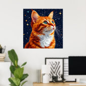Poster Un chat regarde dans un ciel étoilé cosmique (Bureau à domicile)