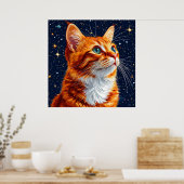 Poster Un chat regarde dans un ciel étoilé cosmique (Cuisine)