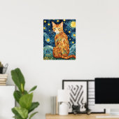 Poster Un chat Tabby Gingembre dans la nuit étoilée (Bureau à domicile)