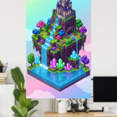 Poster Un château d'île de rêve avec cascades (Bureau à domicile)