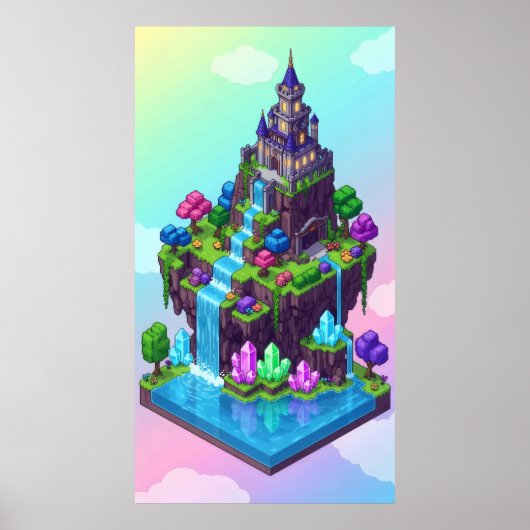 Poster Un château d'île de rêve avec cascades (Devant)
