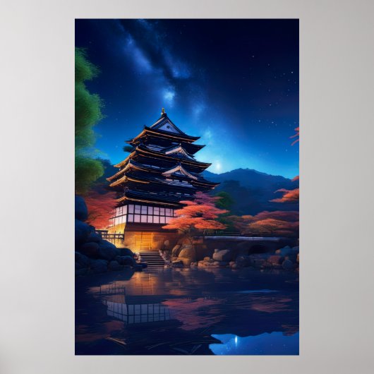 Poster Un château japonais au milieu des étoiles (Devant)