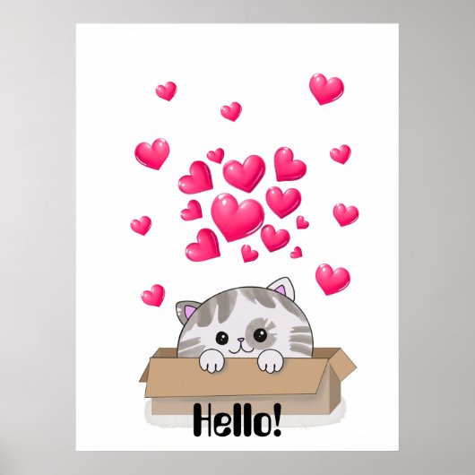 Poster Un chaton mignon qui regarde hors d'une boîte (Devant)