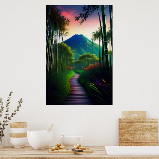 Poster Un chemin en bois vers le volcan endormi (Cuisine)
