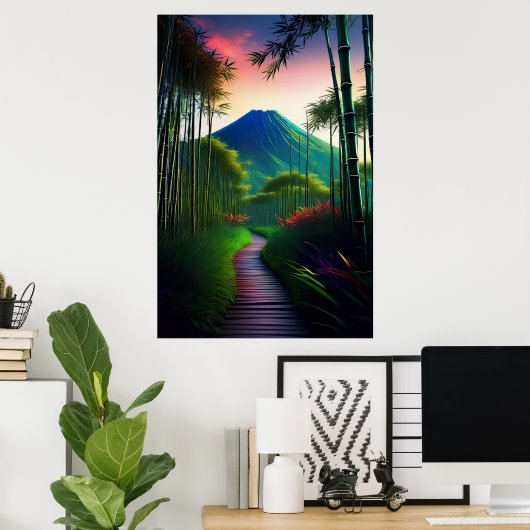 Poster Un chemin en bois vers le volcan endormi (Bureau à domicile)