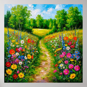 Poster Un chemin fleur sauvage à travers un été verdoyant