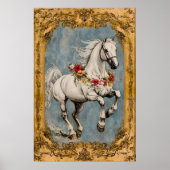 Poster Un cheval blanc orné d'une guirlande de fleurs, (Devant)