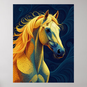 Poster Un cheval bleu jaune