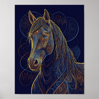 Poster Un cheval fractal bleu rêve