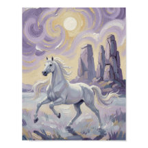 Un cheval violet dans un désert violet.