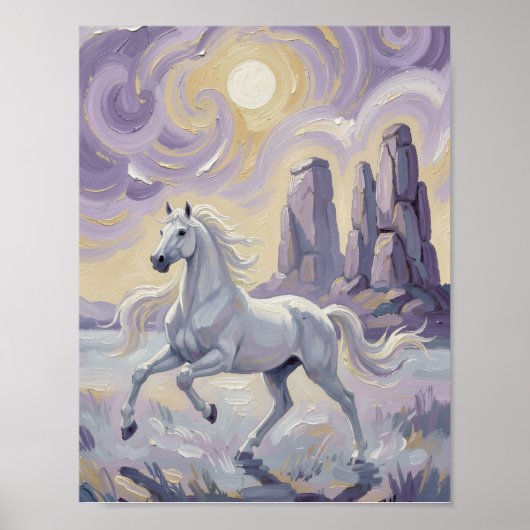 Poster Un cheval violet dans un désert violet. (Devant)