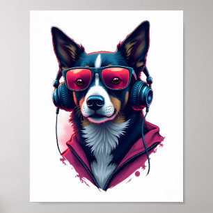 Poster Un chien Habu portant des lunettes de soleil et de