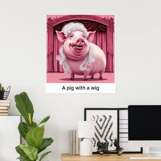 Poster Un Cochon Avec Une Perruque - Imprimer (Bureau à domicile)