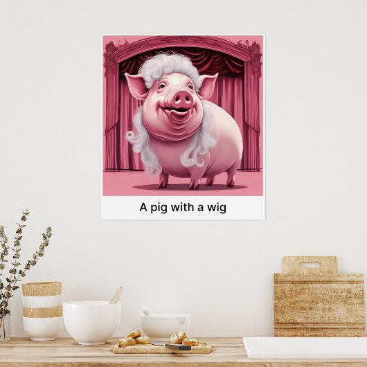 Poster Un Cochon Avec Une Perruque - Imprimer (Cuisine)